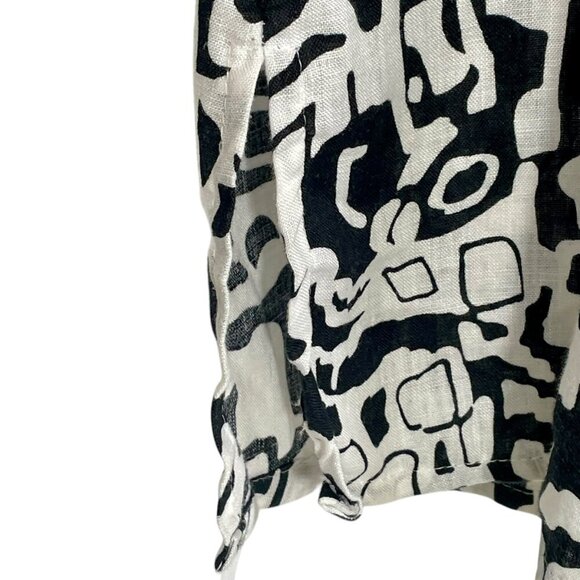 TWEEDS 100% Linen Button Down Tunic Abstract Print Black & White Size 1X Artsy - Picture 10 of 13